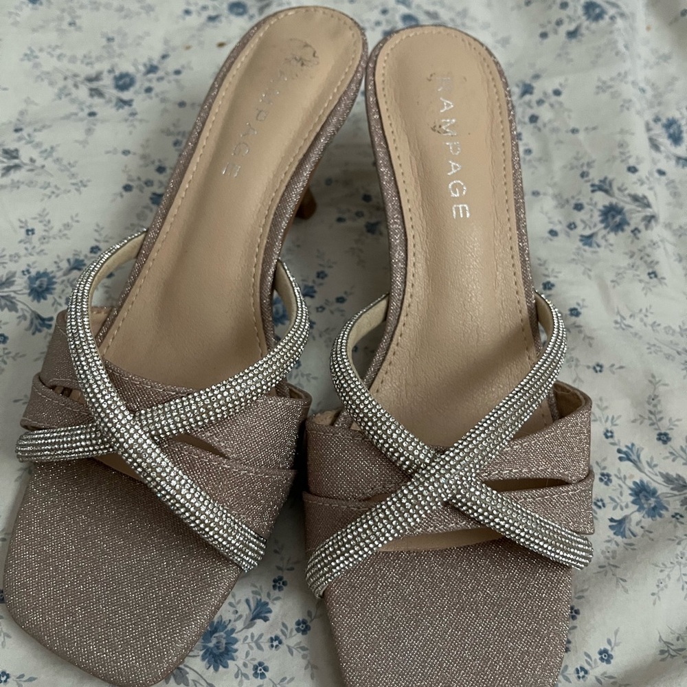 Rampage Beige Rhinestone Heels